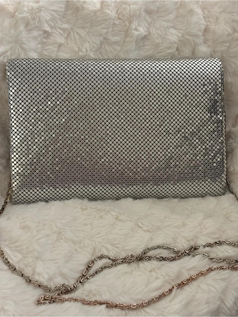 Vintage Carolyne Barton Silver Mesh Evening Clutch Shoulder Bag Chain Strap